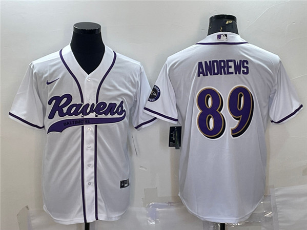 Men's Baltimore Ravens #89 Mark Andrews White With Patch Cool Base Stitched Baseball Jersey